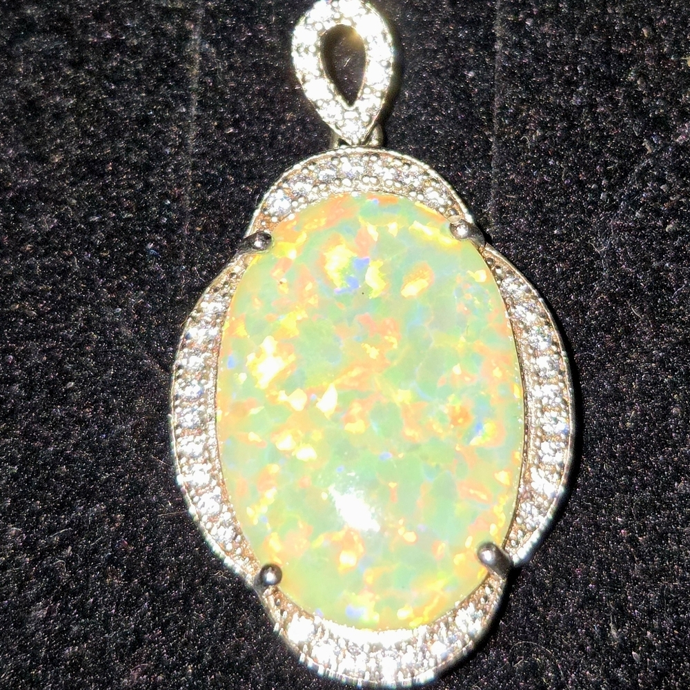Elegant Opal Triplet Pendant with 925 Silver And CZ Accents